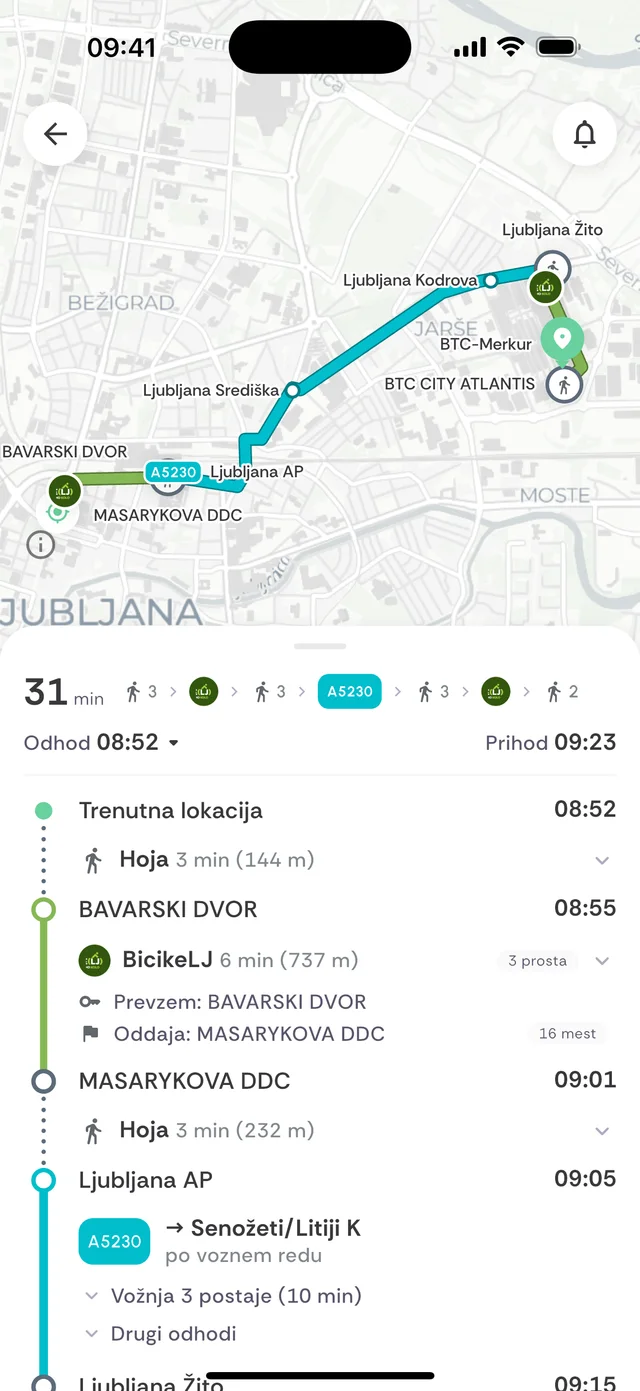 Podrobnosti poti s prestopi